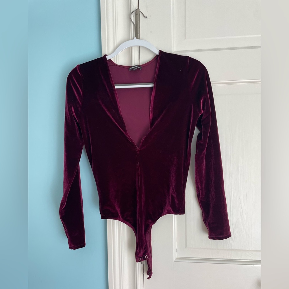 Velour deep v bodysuit